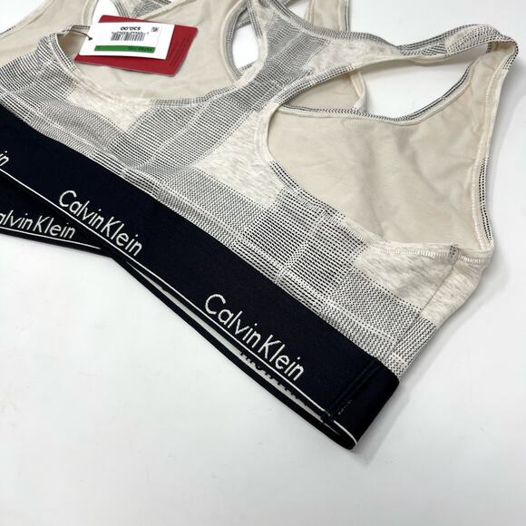 Calvin Klein NWT Modern Cotton Wireless Unlined Plaid Bralette 2 Pk L Black, Tan - Picture 4 of 7